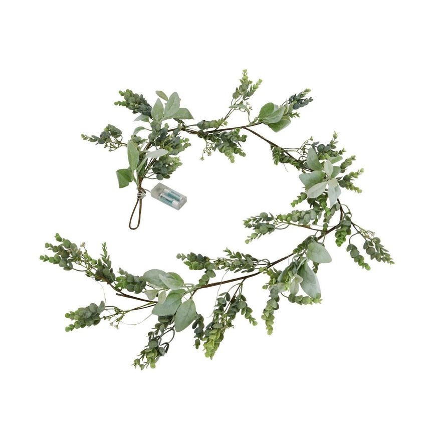 Winter Garland with Artificial Eucalyptus & Lambs Ear With LED lights Luxury Home Decor Garden & Outdoor And Gifts
