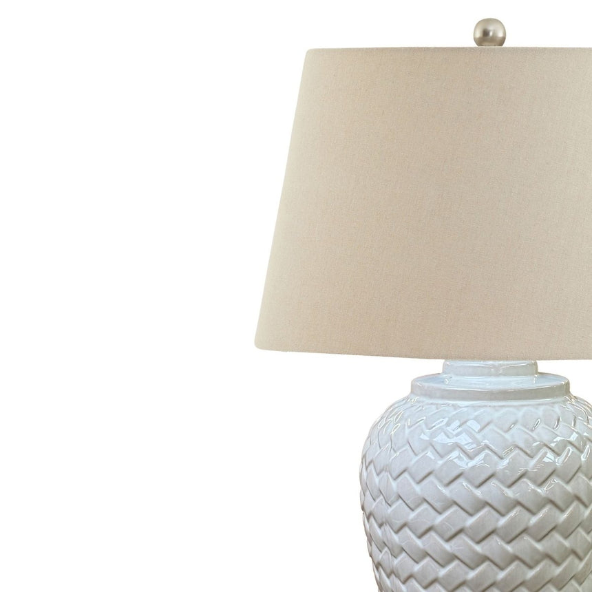 Woven Handcrafted Ceramic Table Lamp & Neutral Linen Shade - Stylish Table Lamps UK Luxury Home Decor Garden & Outdoor And Gifts
