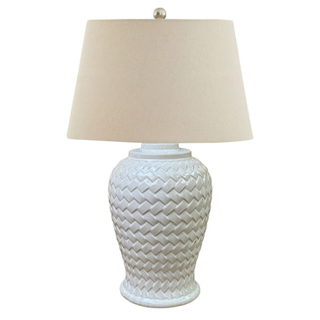 Woven Handcrafted Ceramic Table Lamp & Neutral Linen Shade - Stylish Table Lamps UK Luxury Home Decor Garden & Outdoor And Gifts