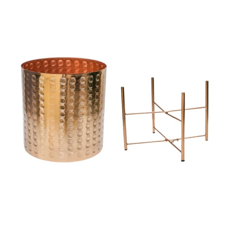 Zendaya Indoor Planter on Stand Gold Embossed Finish - Waterproof, Metallic Tones, UV Stable Quality Home Decor Garden & Outdoor Living and Gifts