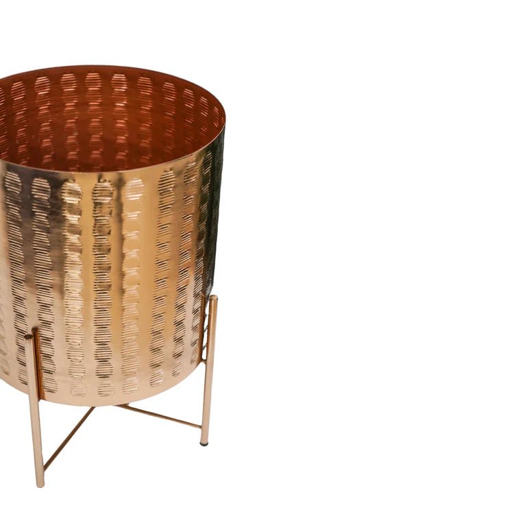 Zendaya Indoor Planter on Stand Gold Embossed Finish - Waterproof, Metallic Tones, UV Stable Quality Home Decor Garden & Outdoor Living and Gifts