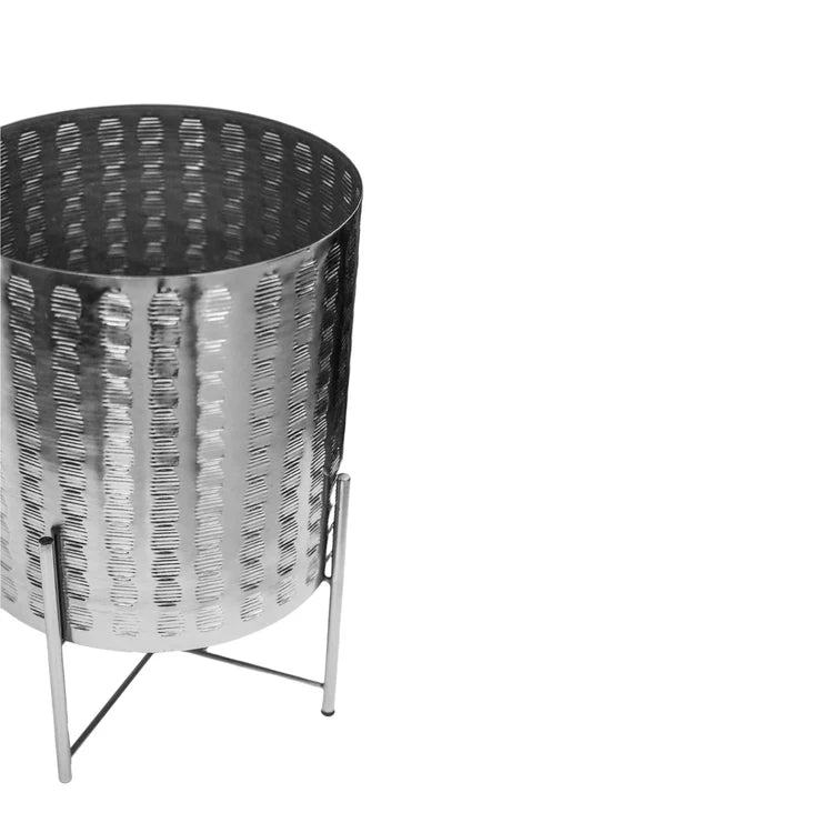 Zendaya Indoor Planter on Stand Silver Finish - Embossed, Metallic Tones, Suits All Decor Quality Home Decor Garden & Outdoor Living and Gifts