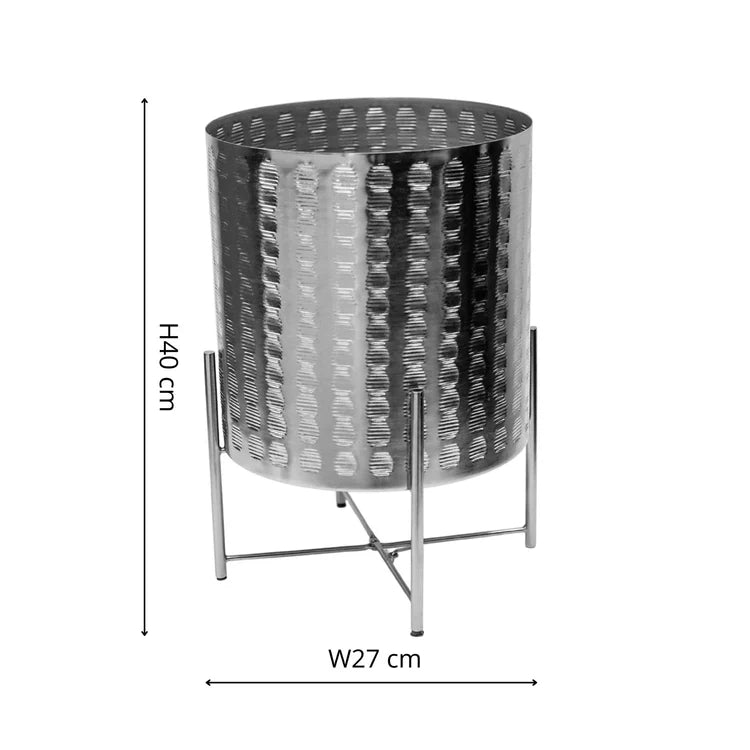 Zendaya Indoor Planter on Stand Silver Finish - Embossed, Metallic Tones, Suits All Decor Quality Home Decor Garden & Outdoor Living and Gifts