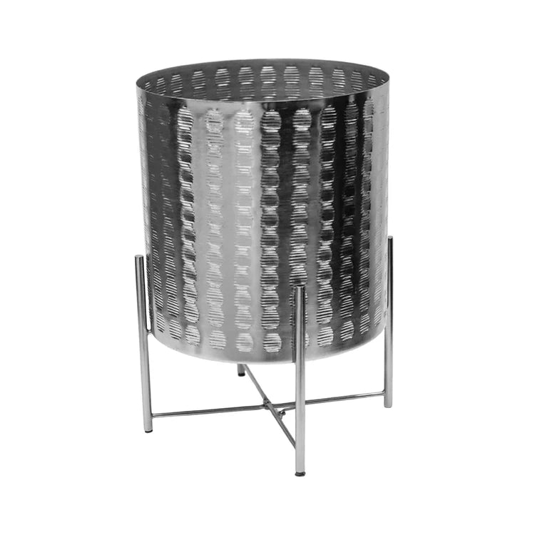 Zendaya Indoor Planter on Stand Silver Finish - Embossed, Metallic Tones, Suits All Decor Quality Home Decor Garden & Outdoor Living and Gifts