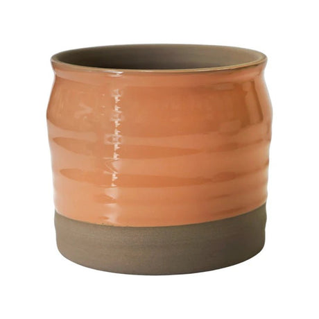 2 Tone Indoor Lipped & Ripple Planter - Peach Orange Gloss Glaze and Earth Brown Base Luxury Home Decor Garden & Outdoor And Gifts