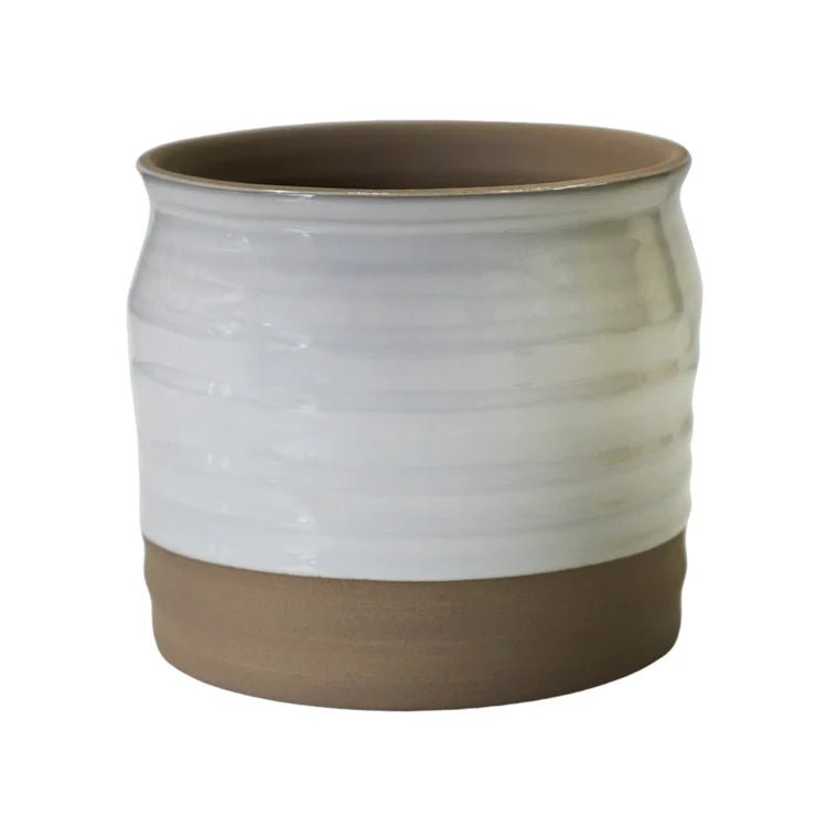 2 Tone Indoor Lipped & Ripple Planter - White Gloss Glaze and Earth Brown Base Luxury Home Decor Garden & Outdoor And Gifts