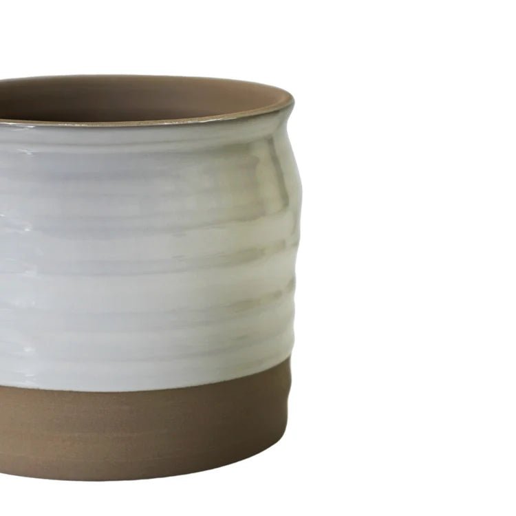 2 Tone Indoor Lipped & Ripple Planter - White Gloss Glaze and Earth Brown Base Luxury Home Decor Garden & Outdoor And Gifts