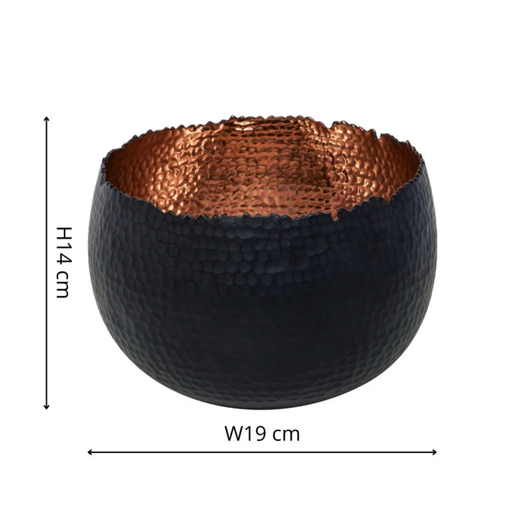Small Indoor Planter Hammered Bowl Silver Nickel & Black - High-Shine Finish, Waterproof