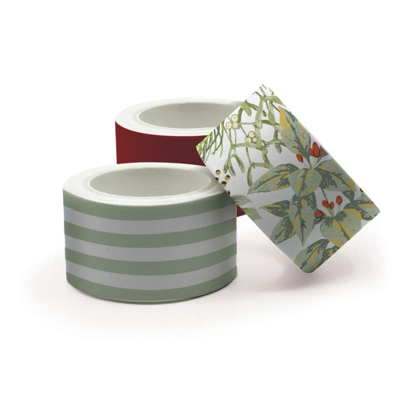 Christmas Washi Wrapping Tape - Laura Ashley Red Festive Botanical Design - 3 x 5m Rolls