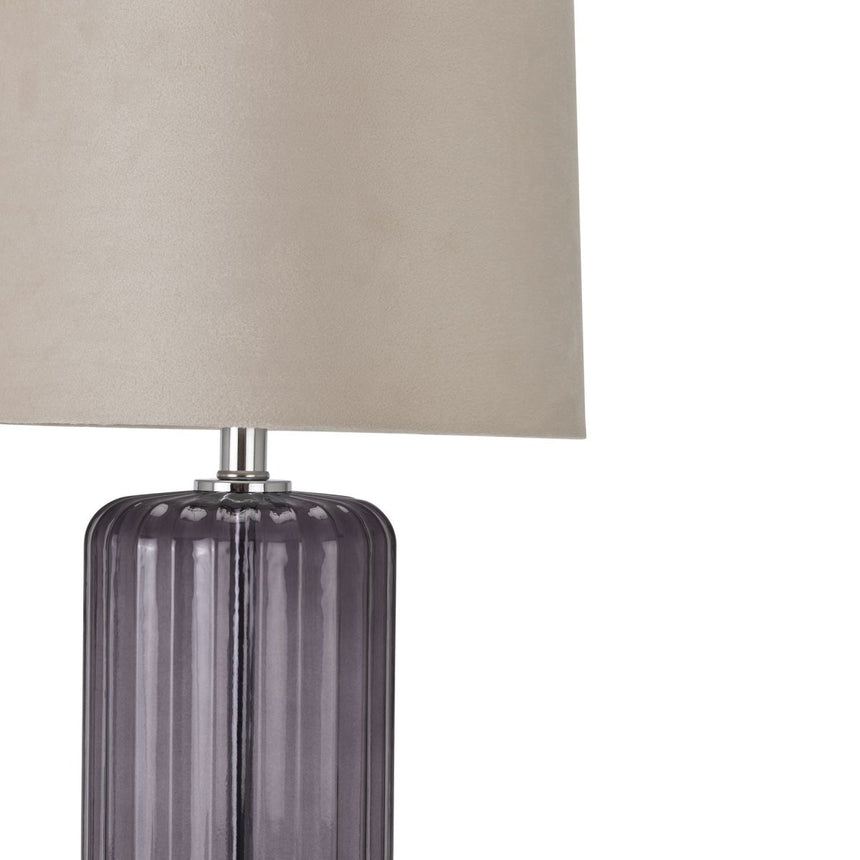 Alberta Metallic Ribbed Glass Lamp & Velvet Shade - Stylish Table Lamps UK Lamps - Decor Sanctuary UK curated collection of luxury home decor