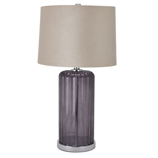 Alberta Metallic Ribbed Glass Lamp & Velvet Shade - Stylish Table Lamps UK Lamps - Decor Sanctuary UK curated collection of luxury home decor