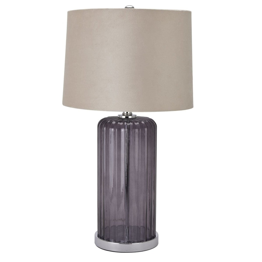 Alberta Metallic Ribbed Glass Lamp & Velvet Shade - Stylish Table Lamps UK Lamps - Decor Sanctuary UK curated collection of luxury home decor