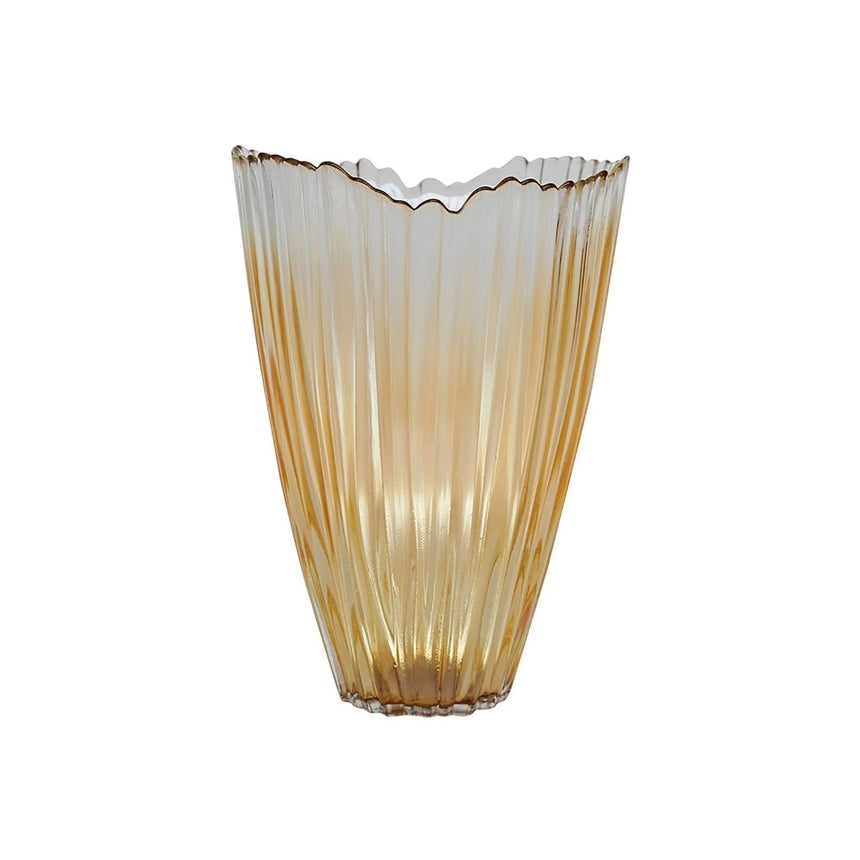 Amber Rippled Glass Vase H20Cm W14Cm Luxury Home Decor Garden & Outdoor And Gifts