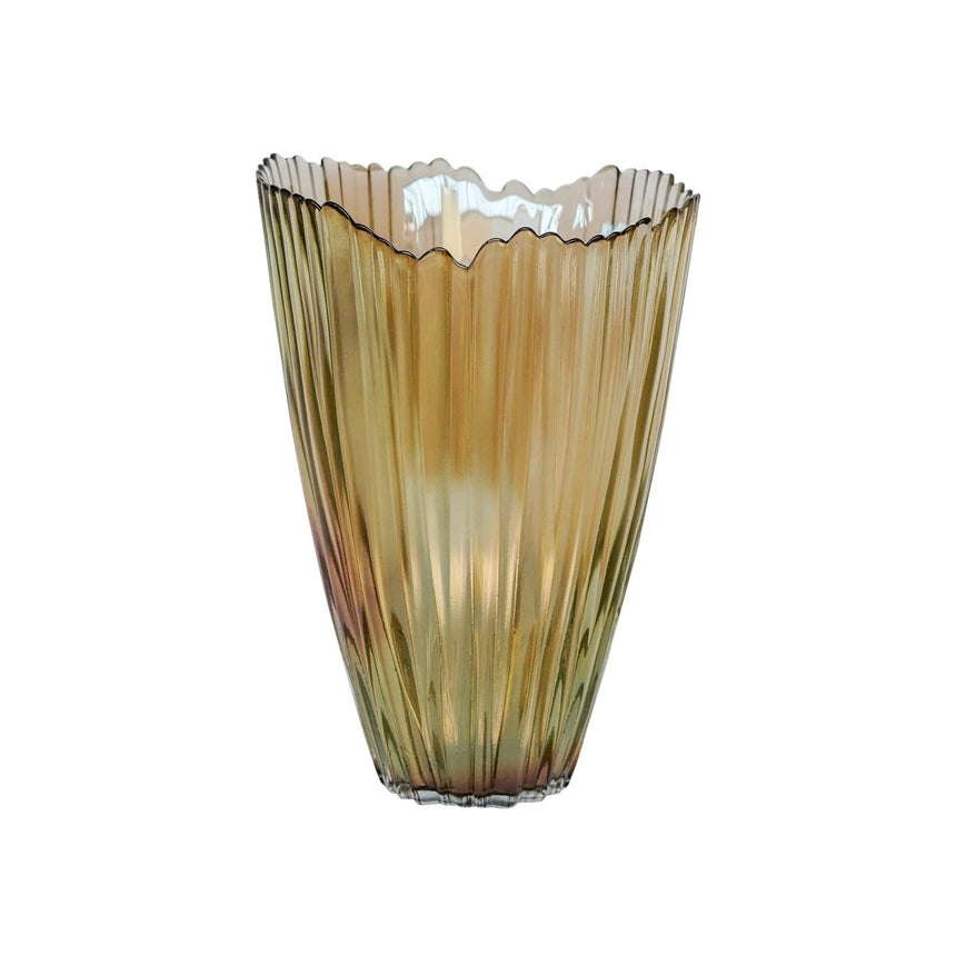 Amber Rippled Glass Vase H20Cm W14Cm Luxury Home Decor Garden & Outdoor And Gifts