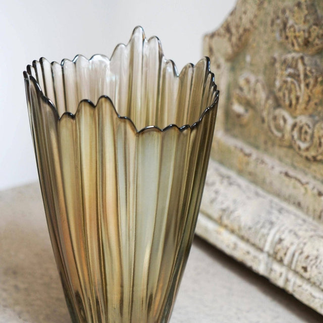 Amber Rippled Glass Vase H25Cm W14.5Cm Luxury Home Decor Garden & Outdoor And Gifts