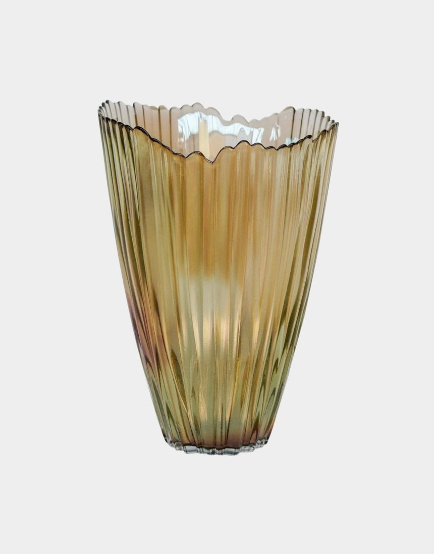 Amber Rippled Glass Vase H25Cm W14.5Cm Luxury Home Decor Garden & Outdoor And Gifts