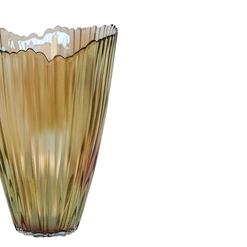 Amber Rippled Glass Vase H25Cm W14.5Cm Luxury Home Decor Garden & Outdoor And Gifts