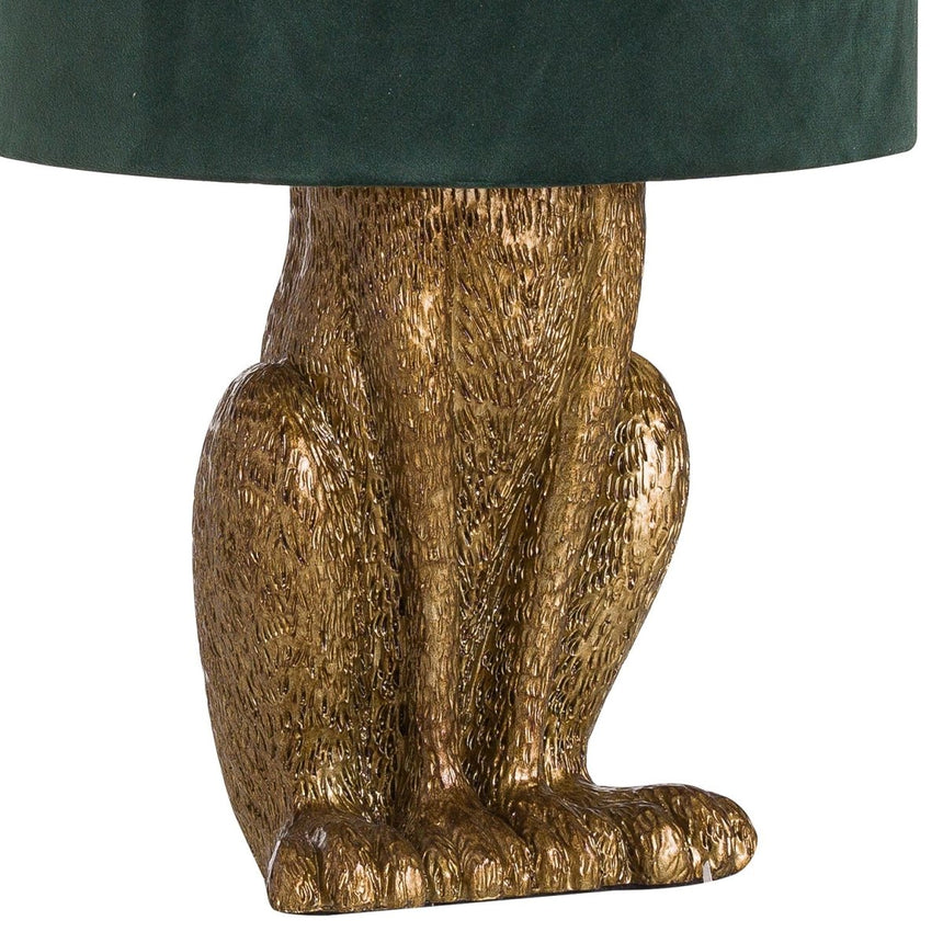 Antique Gold Hare Table Lamp With Green Velvet Shade Luxury Home Decor Garden & Outdoor And Gifts
