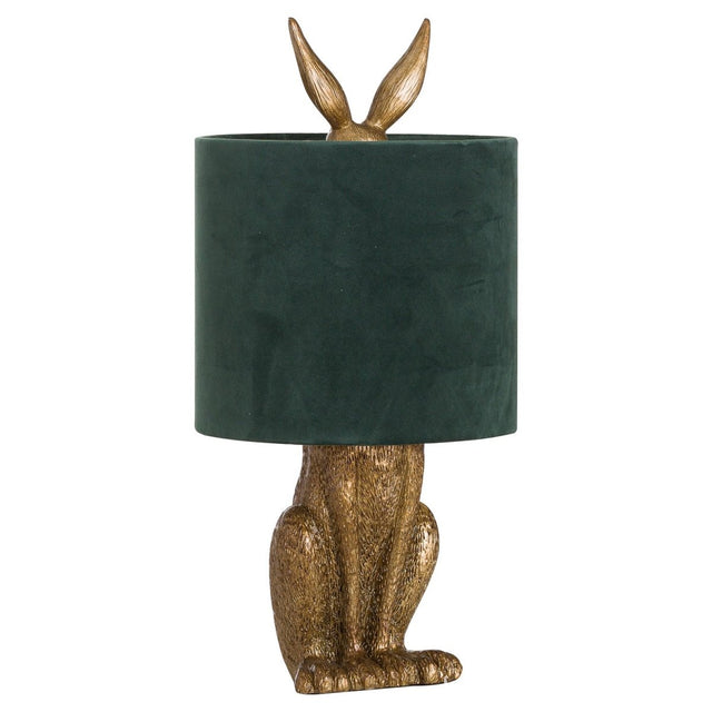 Antique Gold Hare Table Lamp With Green Velvet Shade Luxury Home Decor Garden & Outdoor And Gifts
