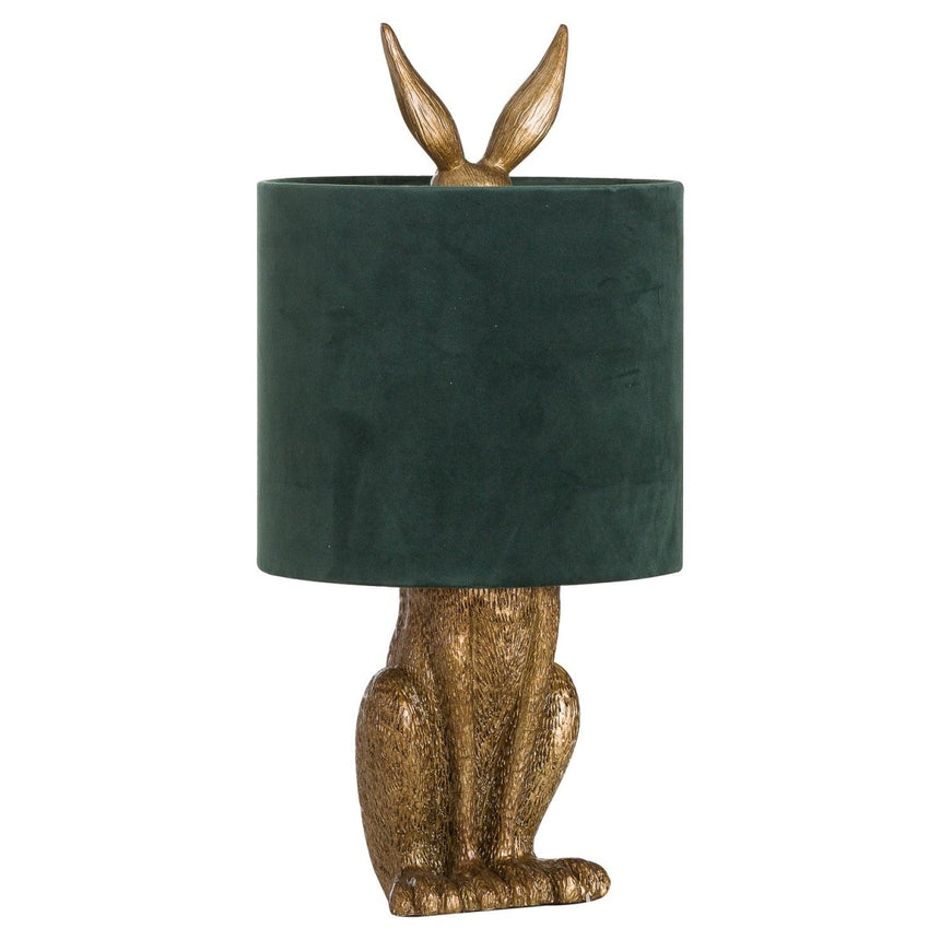 Antique Gold Hare Table Lamp With Green Velvet Shade Luxury Home Decor Garden & Outdoor And Gifts