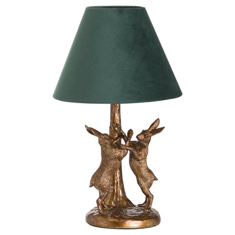 Antique Gold Marching Hares Lamp With Green Velvet Shade - Decor Sanctuary UK curated collection of luxury home decor