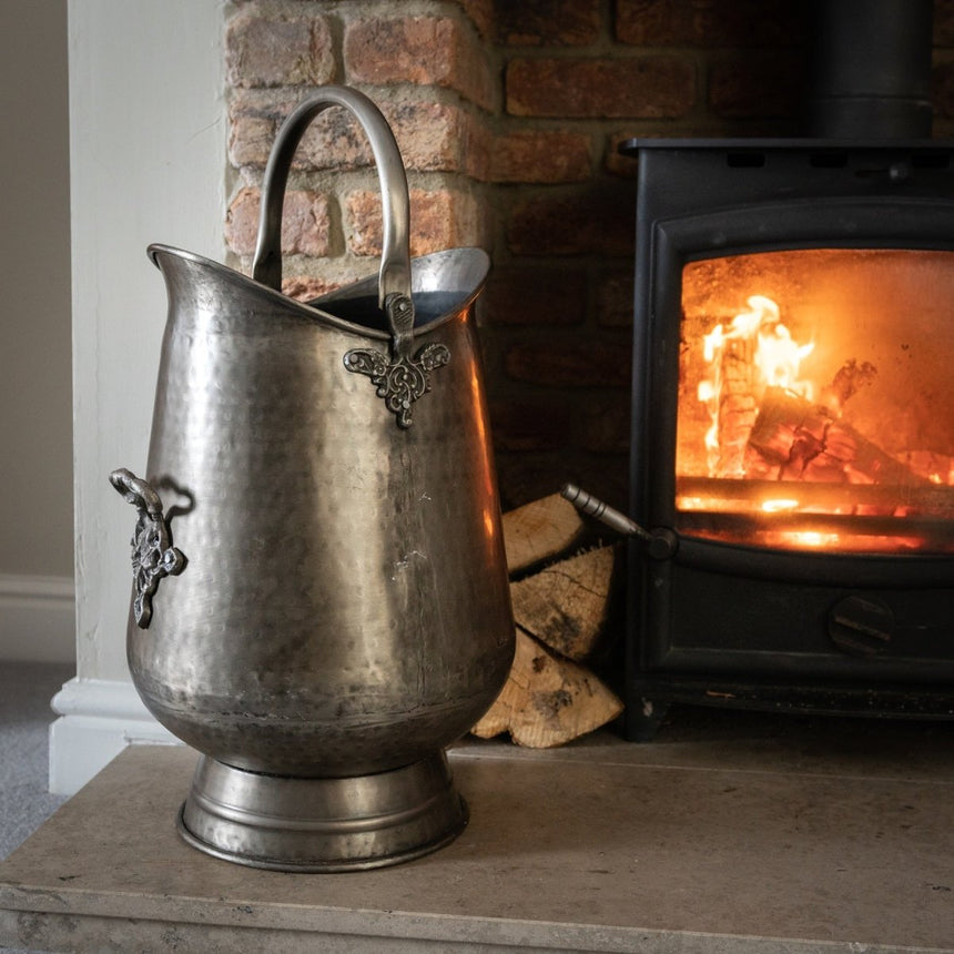 Eye - Catching Large 50cm Tall Antique Pewter / Gun Metal Coal Bucket Luxury Home Decor Garden & Outdoor And Gifts