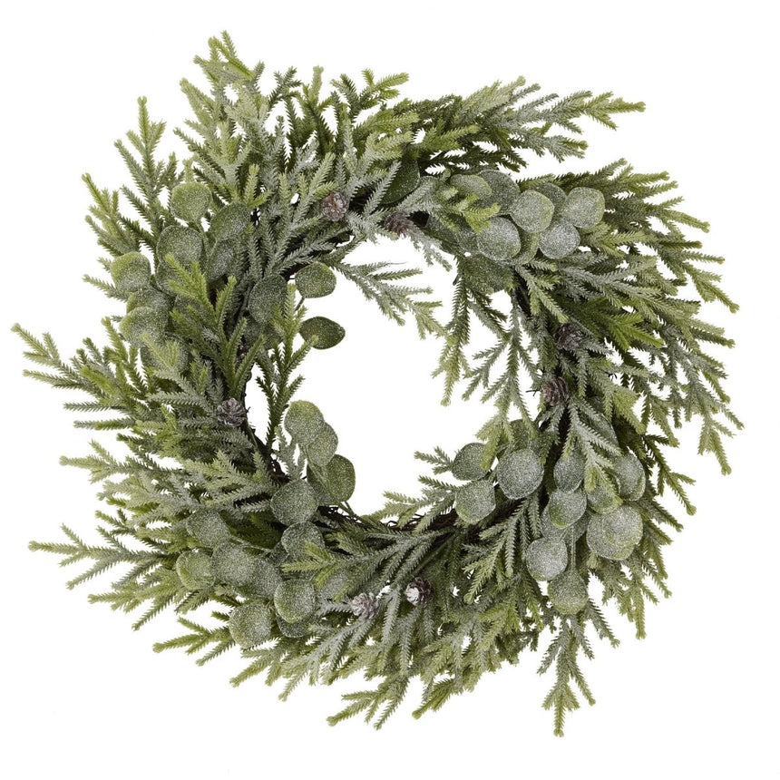 Artificial Large 50cm Frosted Pine And Eucalyptus Wreath Luxury Home Decor Garden & Outdoor And Gifts