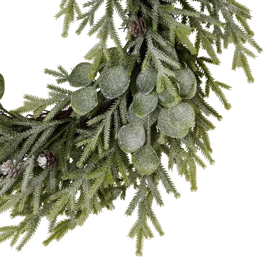 Artificial Large 50cm Frosted Pine And Eucalyptus Wreath Luxury Home Decor Garden & Outdoor And Gifts