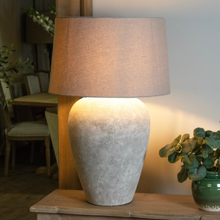 Athena Aged Stone Tall Table Lamp With Linen Shade Table & Desk Lamps - Decor Sanctuary UK curated collection of luxury home decor