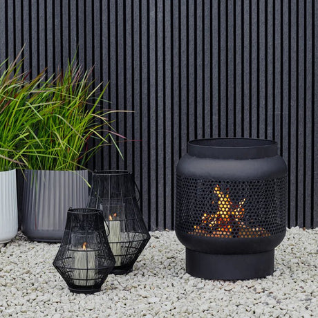 Buttermere Large Outdoor Garden Basket Fire Pit Black Metal - Frost Resistant UV Stable Quality Home Decor Garden & Outdoor Living and Gifts