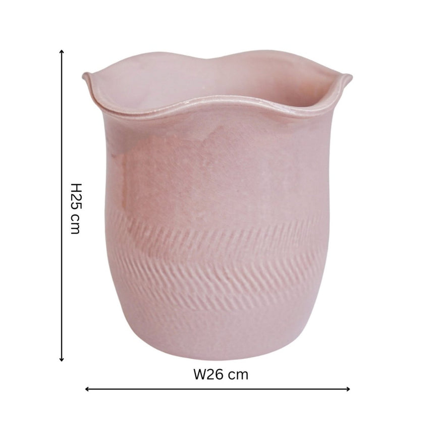 Camellia Indoor Planter Blush Pink Ceramic - Scalloped Edge, Waterproof, Handfinished Quality Home Decor Garden & Outdoor Living and Gifts