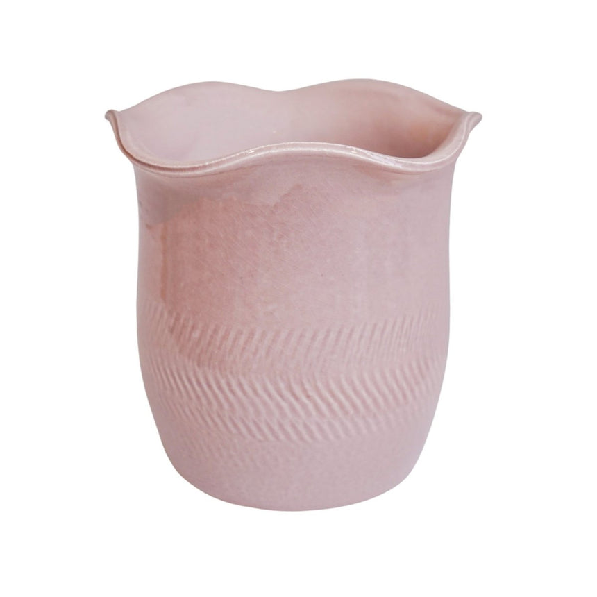Camellia Indoor Planter Blush Pink Ceramic - Scalloped Edge, Waterproof, Handfinished Quality Home Decor Garden & Outdoor Living and Gifts