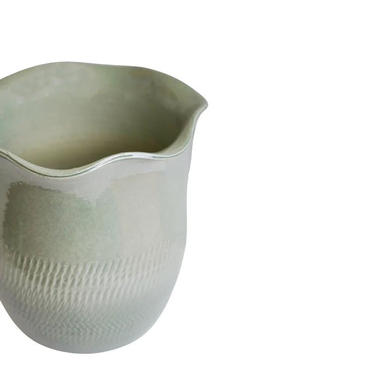 Camellia Indoor Planter Sage Green Ceramic - Scalloped Edge, Waterproof, Handfinished Quality Home Decor Garden & Outdoor Living and Gifts