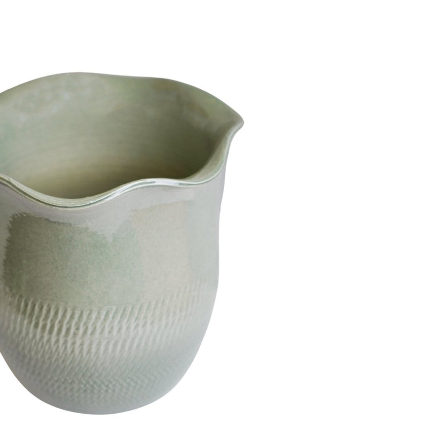 Camellia Indoor Planter Sage Green Ceramic - Scalloped Edge, Waterproof, Handfinished Quality Home Decor Garden & Outdoor Living and Gifts