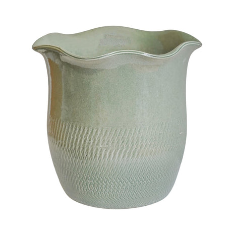 Camellia Indoor Planter Sage Green Ceramic - Scalloped Edge, Waterproof, Handfinished Quality Home Decor Garden & Outdoor Living and Gifts