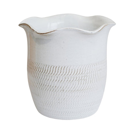 Camellia Indoor Planter White Ceramic - Scalloped Edge, Waterproof, Handfinished Quality Home Decor Garden & Outdoor Living and Gifts