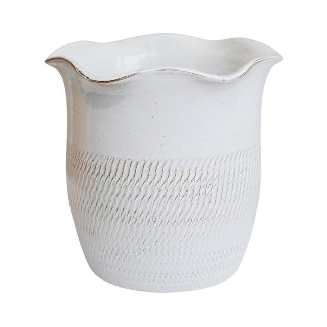 Camellia Indoor Planter White Ceramic - Scalloped Edge, Waterproof, Handfinished Quality Home Decor Garden & Outdoor Living and Gifts