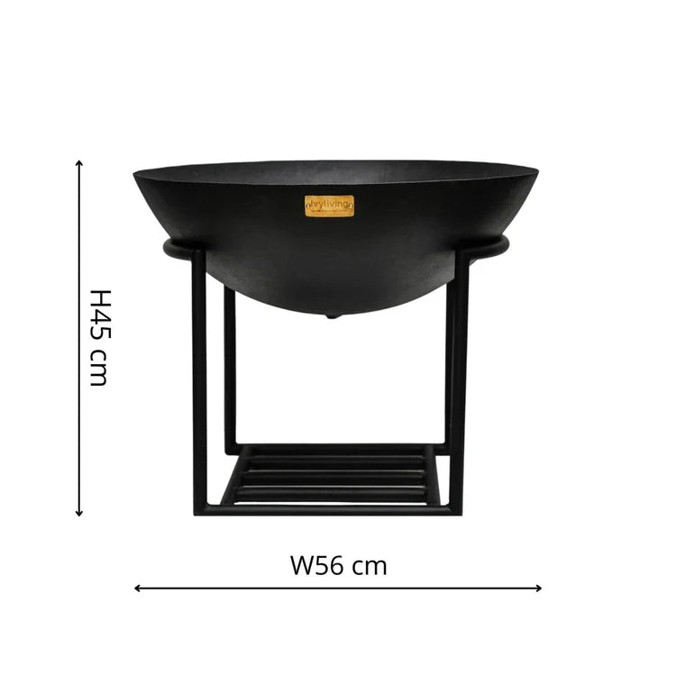 Cast Iron Garden Fire Pit/Bowl Black On Geometric Stand - Rustic, Frost Resistant, UV Stable Quality Home Decor Garden & Outdoor Living and Gifts