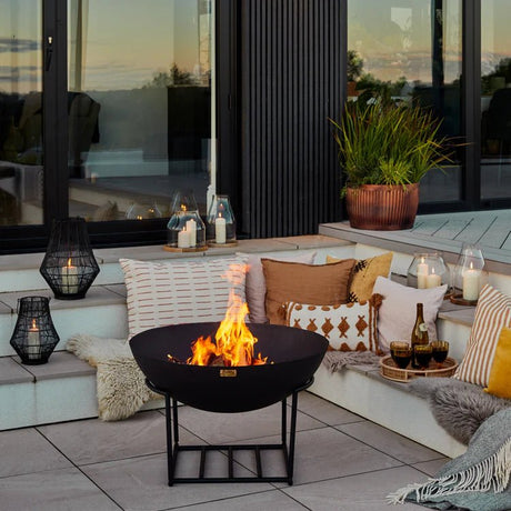 Cast Iron Garden Fire Pit/Bowl Black On Geometric Stand - Rustic, Frost Resistant, UV Stable Quality Home Decor Garden & Outdoor Living and Gifts
