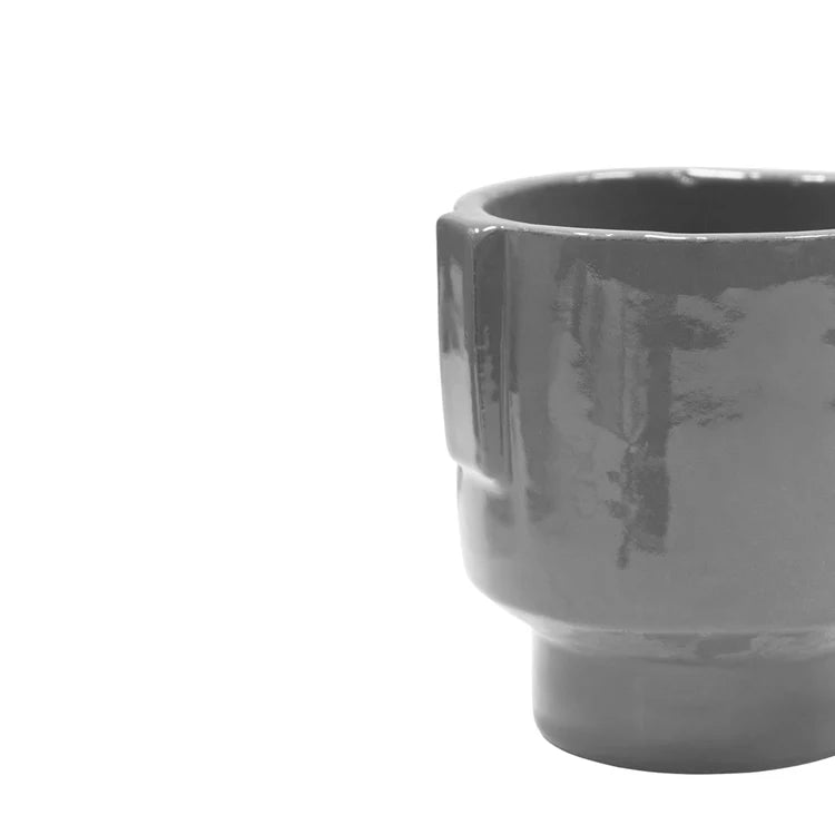 Charcoal Grey Stoneware Indoor Planter - Glazed Handles Luxury Home Decor Garden & Outdoor And Gifts