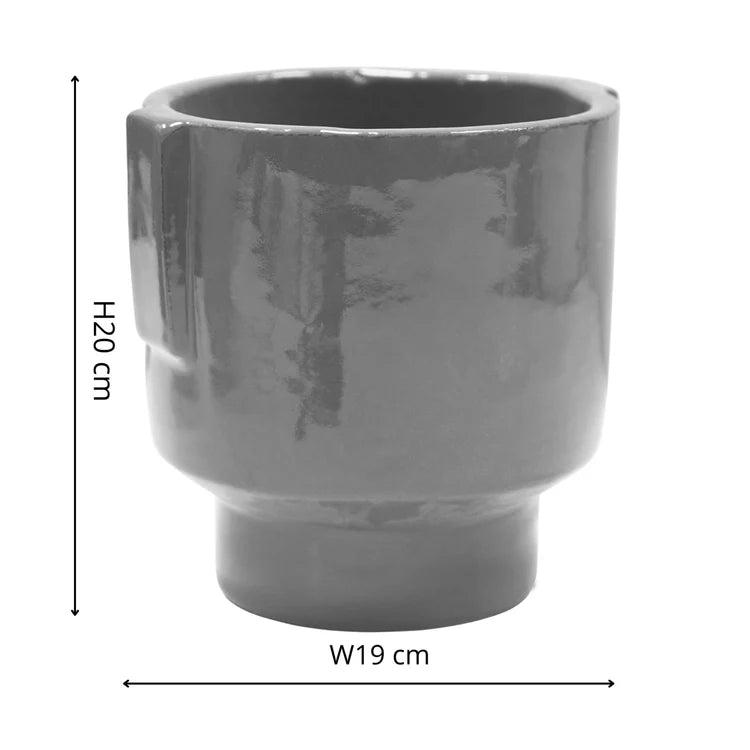 Charcoal Grey Stoneware Indoor Planter - Glazed Handles Luxury Home Decor Garden & Outdoor And Gifts