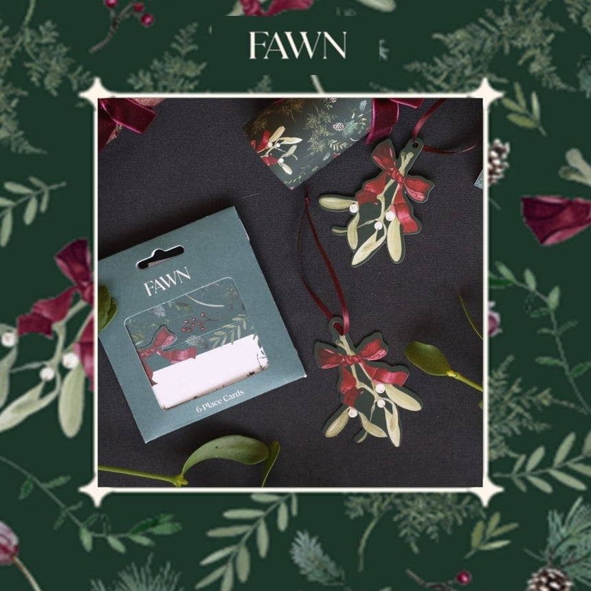 Christmas Place Cards - Fawn Mistletoe Floral Design - Pack of 6 Quality Home Decor Garden & Outdoor Living and Gifts