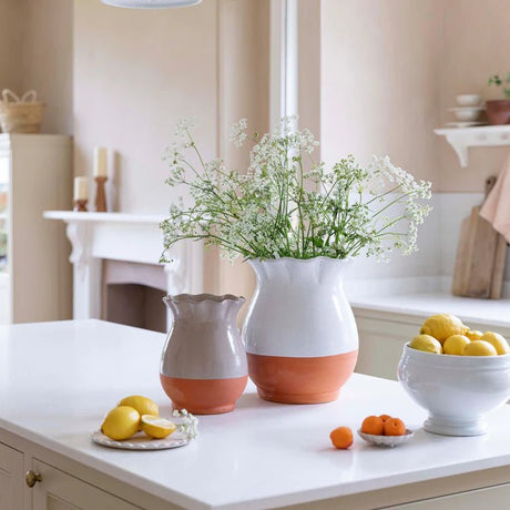 Colour Block Indoor Scalloped Vase - Natural Terracotta & Ivory Luxury Home Decor Garden & Outdoor And Gifts