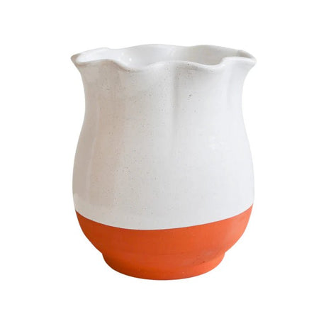 Colour Block Indoor Scalloped Vase - Natural Terracotta & Ivory Luxury Home Decor Garden & Outdoor And Gifts