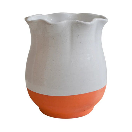 Colour Block Indoor Scalloped Vase - Natural Terracotta & Oatmeal Luxury Home Decor Garden & Outdoor And Gifts