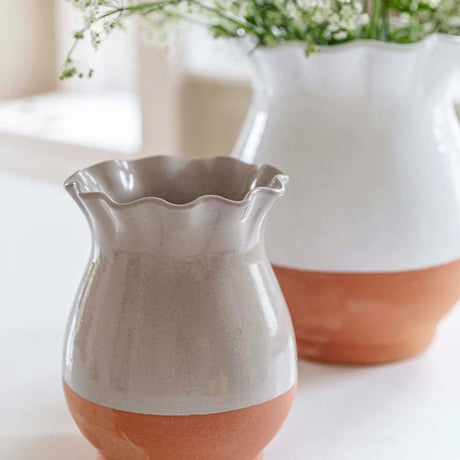 Colour Block Indoor Scalloped Vase - Natural Terracotta & Oatmeal Luxury Home Decor Garden & Outdoor And Gifts