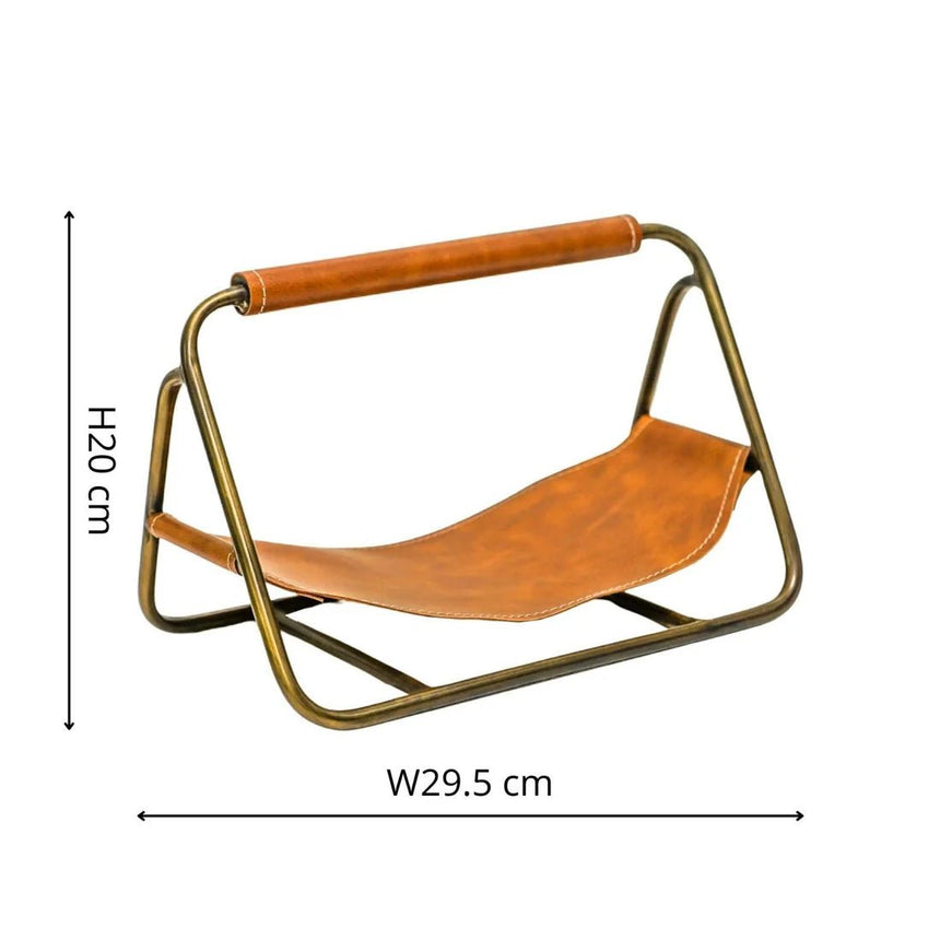 Contemporary Antique Brass with Hanging Leather Kindling Holder Luxury Home Decor Garden & Outdoor And Gifts