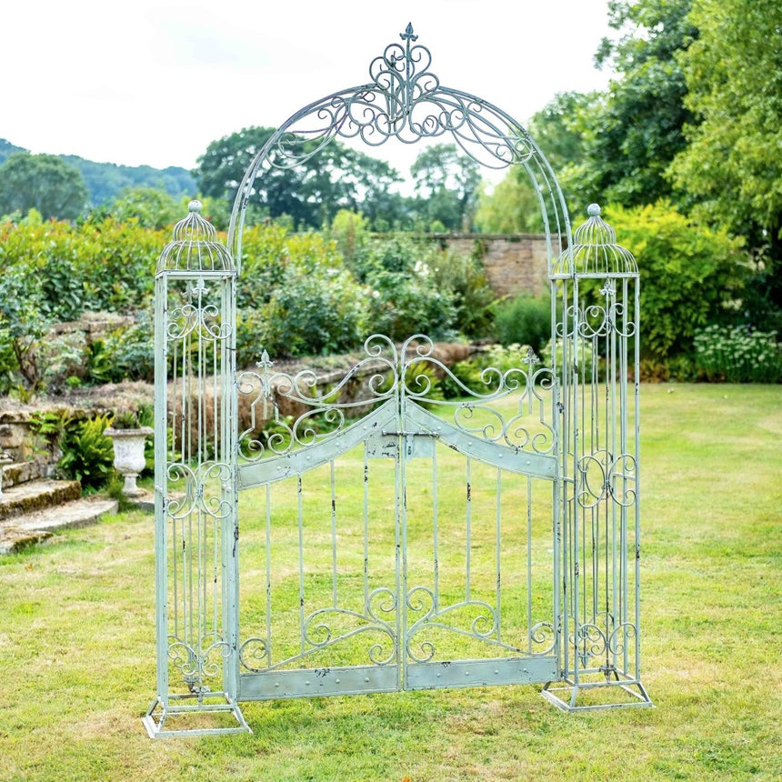 Decorative Garden Arch With Gates - Antique Green Quality Home Decor Garden & Outdoor Living and Gifts