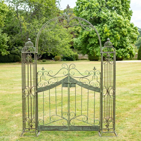 Decorative Garden Arch With Gates - Green Rusty Finish Quality Home Decor Garden & Outdoor Living and Gifts