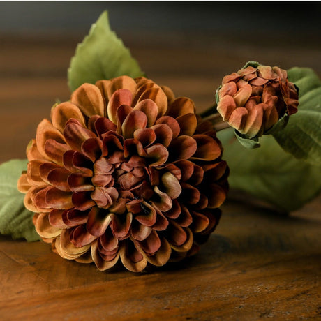 Deep Mustard Dahlia - Realistic Artificial Flower Single Stem Luxury Home Decor Garden & Outdoor And Gifts